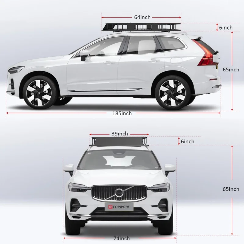 64 L x 39 W x 6 H Roof Rack Carrier Basket, with 250 lbs Capacity, Heavy Duty Steel Car Top Rack Luggage Travel Camping S