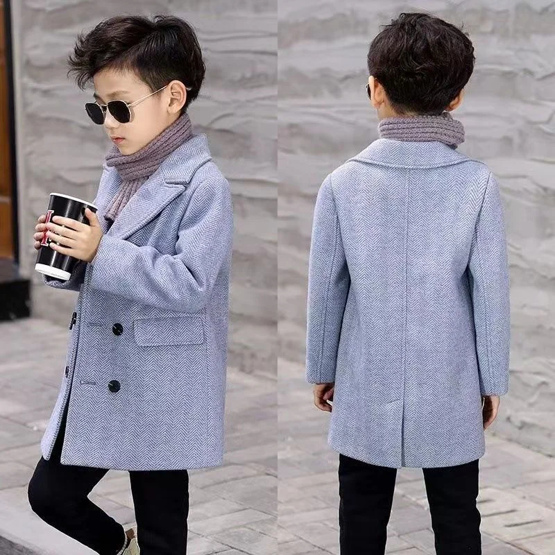 Boys Woolen Coat Overcoat Jacket Windbreak 2024 In Stock Warm Plus Thicken Autumn Winter Cotton Christmas Gift Children\'s Clothi