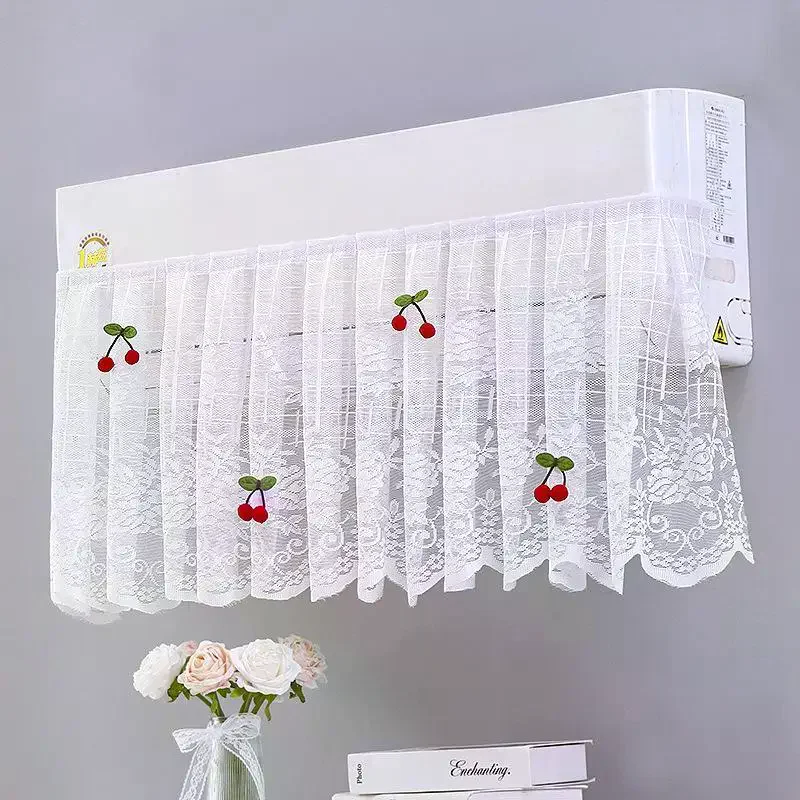 Lace Embroidery Flower Curtain Windproof Dust-proof Hanging Cover Anti-direct Blowing Air Conditioning Curtain Bedroom Decor