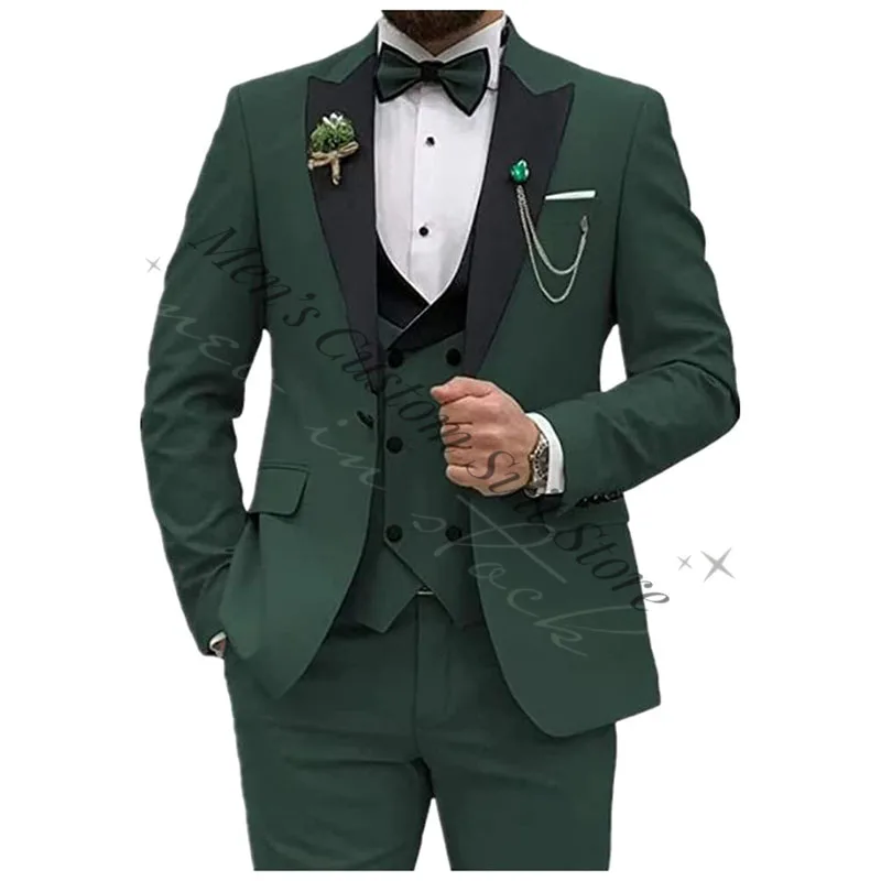 Sage Green Men Suits Slim Fit 3 Pieces Set (Blazer+Vest+Pants) Business Men Wedding Grooms Tuxedos Prom Party Business Wear