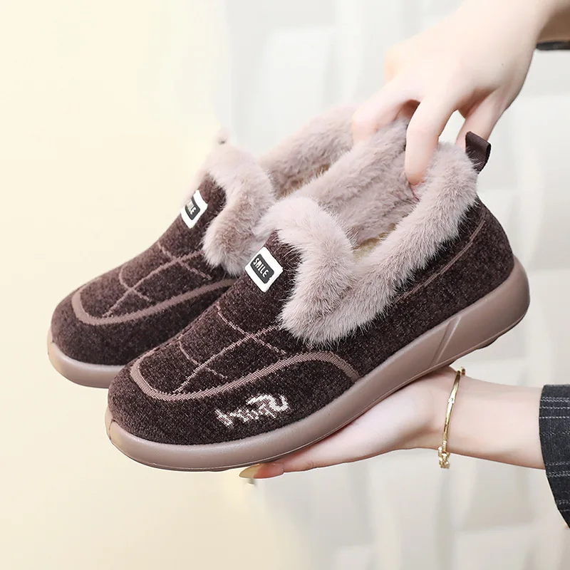 

Новинка 2023 года, зимняя женская плюшевая теплая обувь, мягкие нескользящие износостойкие хлопковые полусапожки, удобная обувь для мам