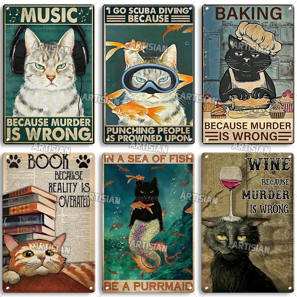 Artisian Black Cat Metal Poster Pet Tin Plate Moggy Decorative Sign Wall Decor Garage Bar Pub Club Hotel Cafe Kitchen Home — zdjęcie 6