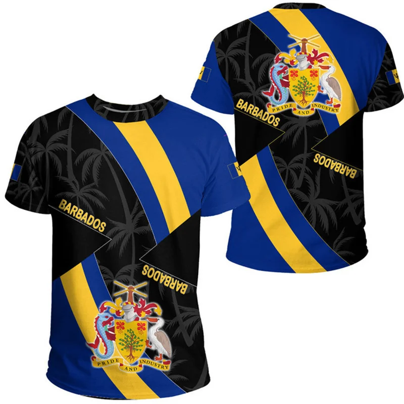 3D Barbados Ethnic Flag Map Print T Shirt Barbados Coat Of Arms Graphic Tee Shirt Fashion Streetwear Short Sleeves Mens Clothing image 4