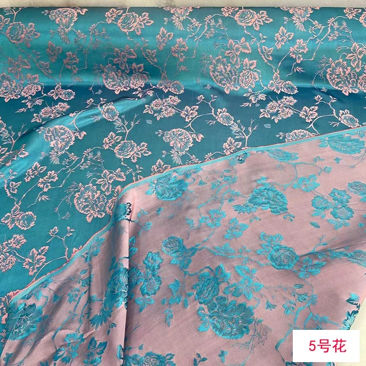 Silk Fabric Jacquard Gradient Peony Mulberry Heavy Crepe By The Meter for Cheongsam Dresses Hanfu Sewing Drape Silky Soft Opaque