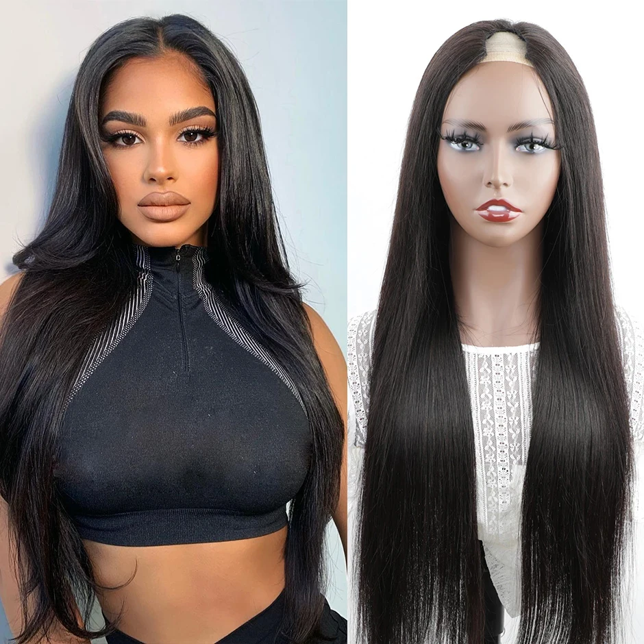 U V Part Wig Human Hair Bone Straight Human Hair Wigs No Leave Out Glueless Brazilian V Part Human Hair Straight Wigs for Women