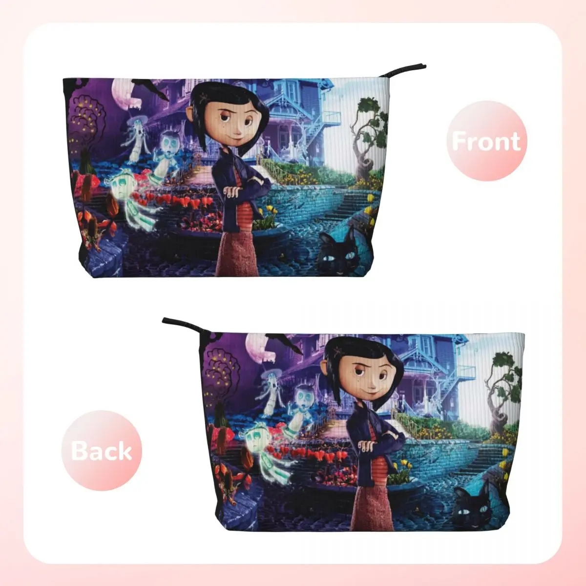 Custom Halloween Horror Film Coraline Collage borsa da toilette da viaggio donna velluto a coste Cosmetic Makeup Organizer Storage Dopp Kit