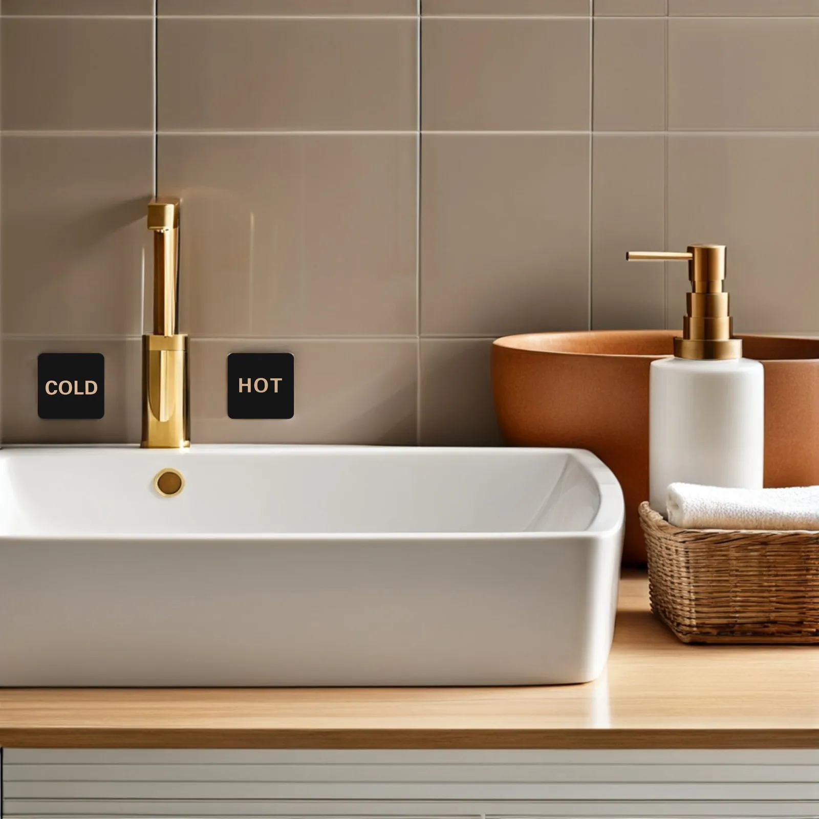 

10Pairs Modern Minimalist Hot Cold Indicator Signs Acrylic Waterproof Faucet Labels for Sinks Bathrooms Hotels Offices