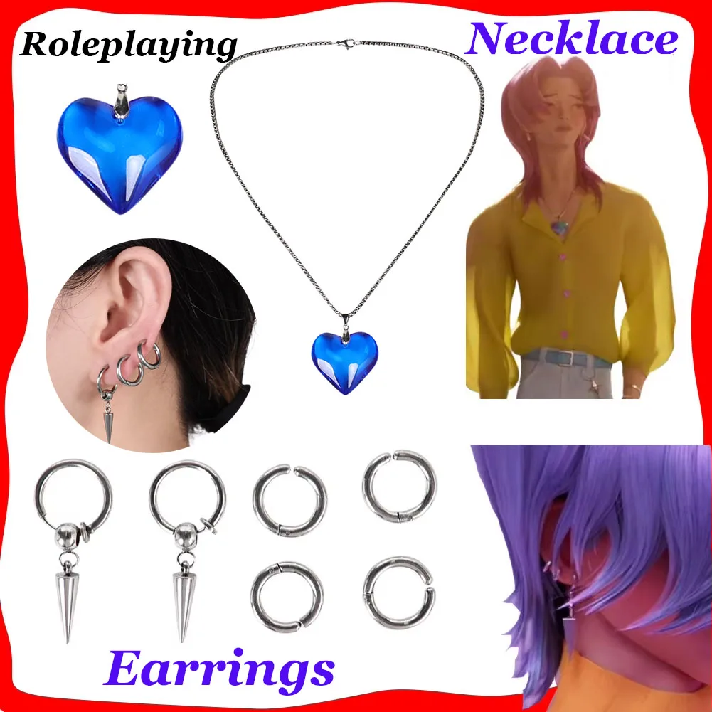 

Mystery KPop Demons Hunter Cosplay Silver Earrings Necklace Costume Accessories for Women Men Group Cos Halloween Carnival Party