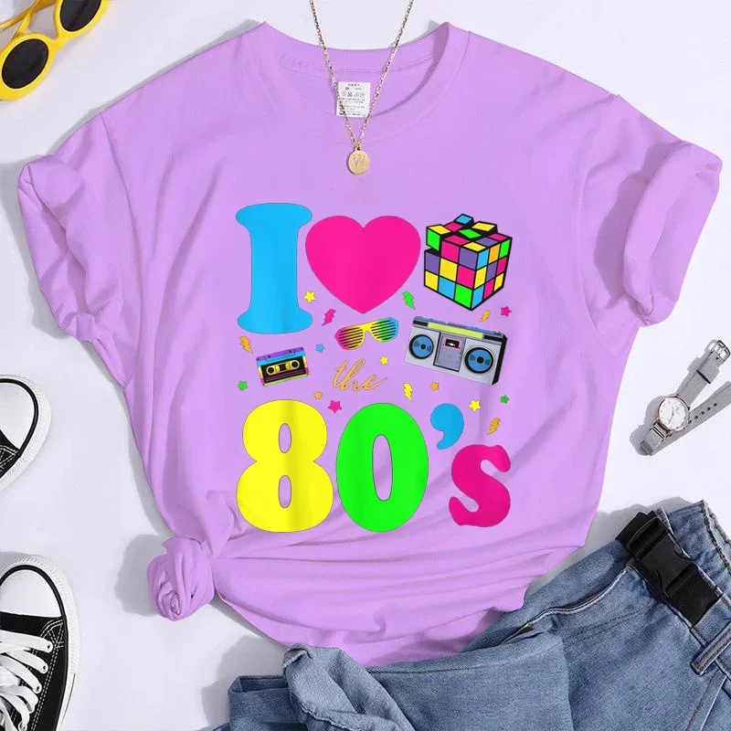 New Fashion I Love The 80s T-Shirt Womens Vintage 1980s T-Shirt Funny Classic T-Shirt Tops Women\'s