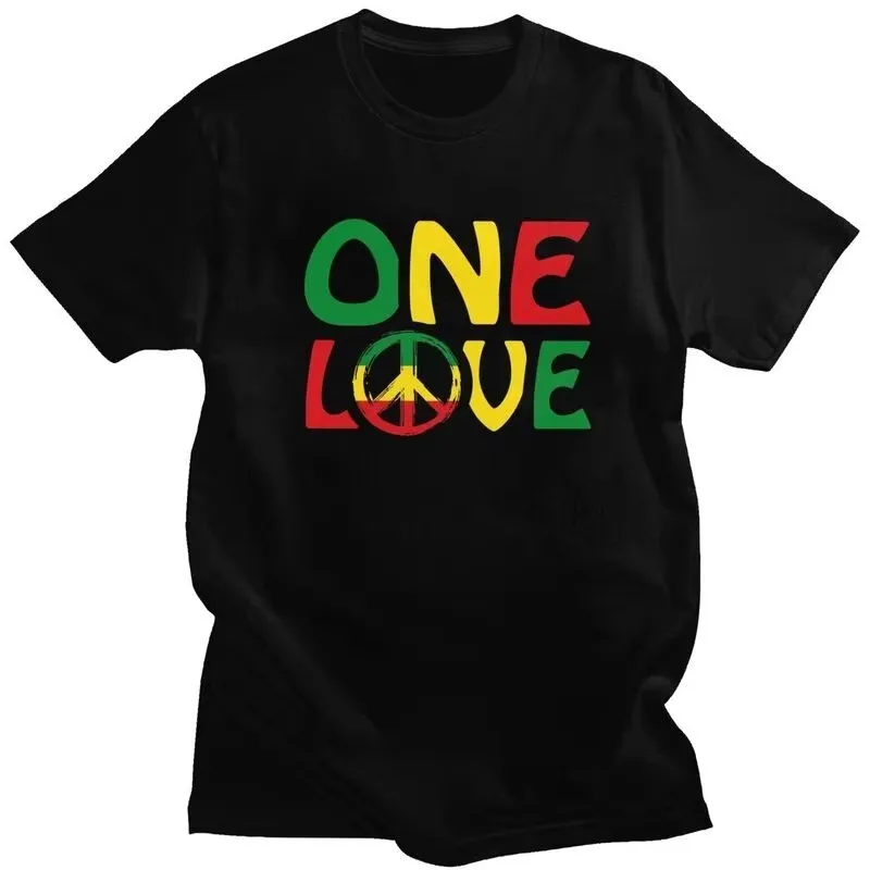 ONE LOVE Peace Symbol Graphic Tee for Men Casual Reggae Style Short Sleeve T-Shirt