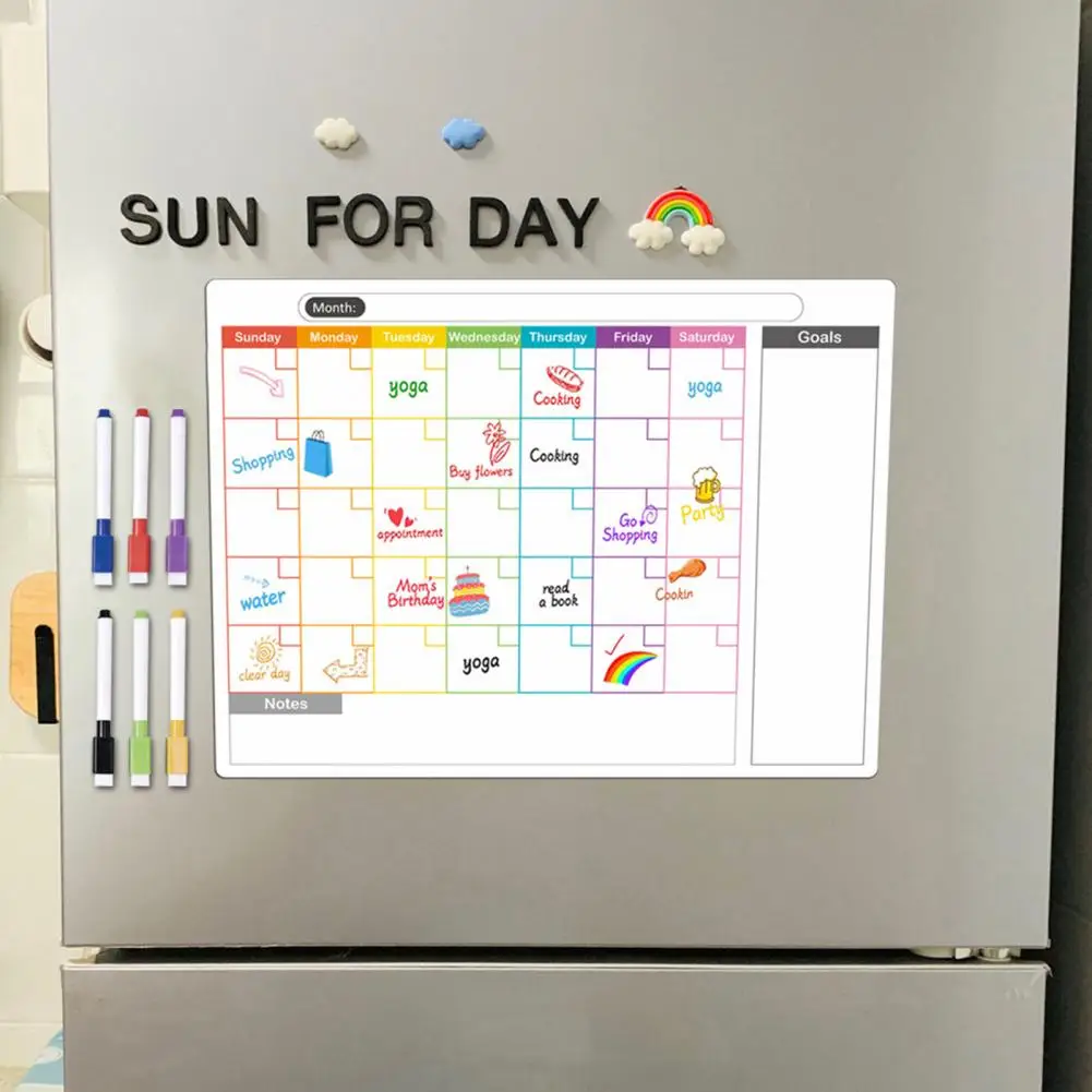 Stain-free Magnetic Calendar Magnetic Message Board Weekly Planner Organize Home Kitchen with An Erasable Writing Surface Fridge