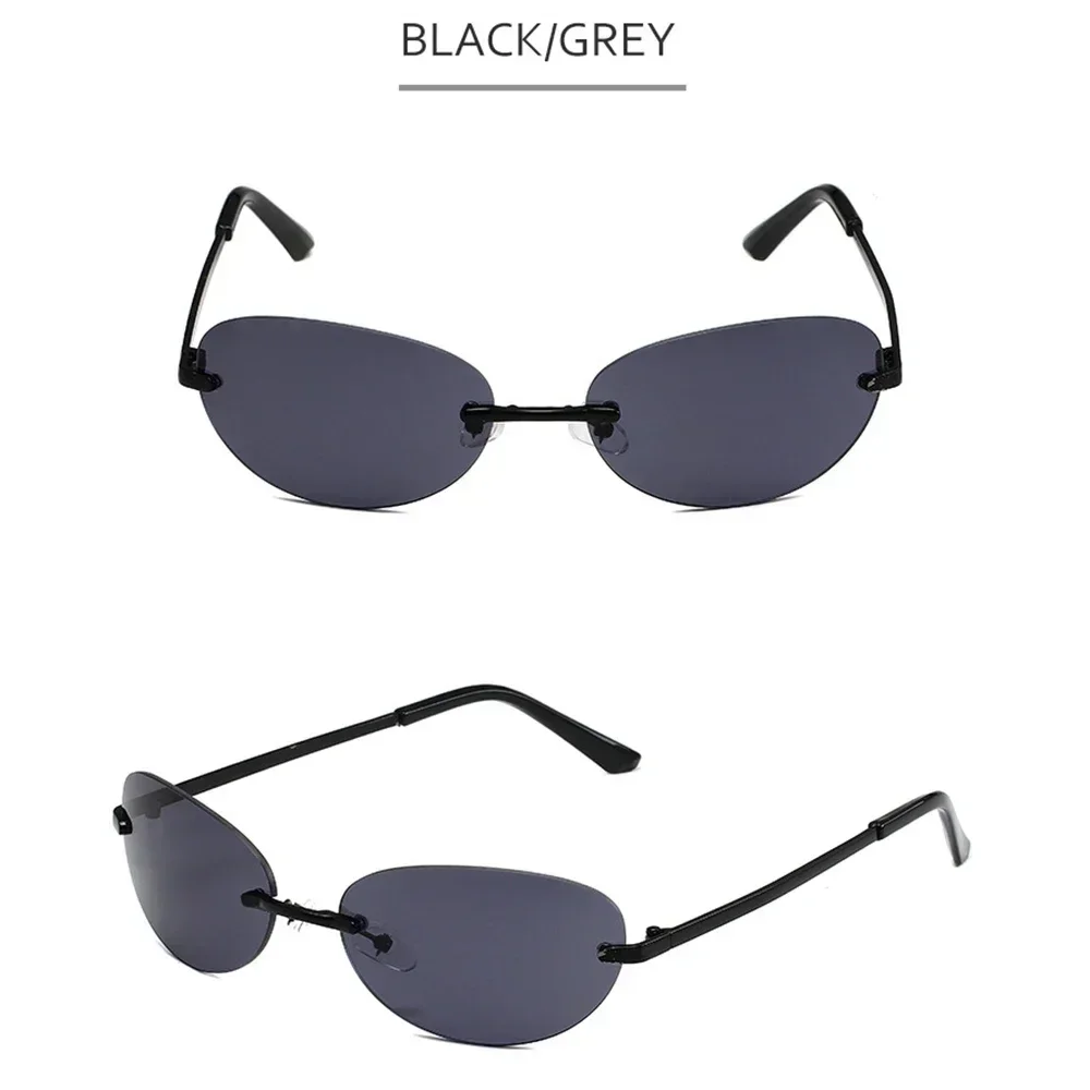 Neue Retro Modische Rahmenlose Cat Eye Luxuriöse Hochtemperament Sonnenbrille Neutral Outdoor Reise UV400 Beständig Sonnenbrille – Detail 14