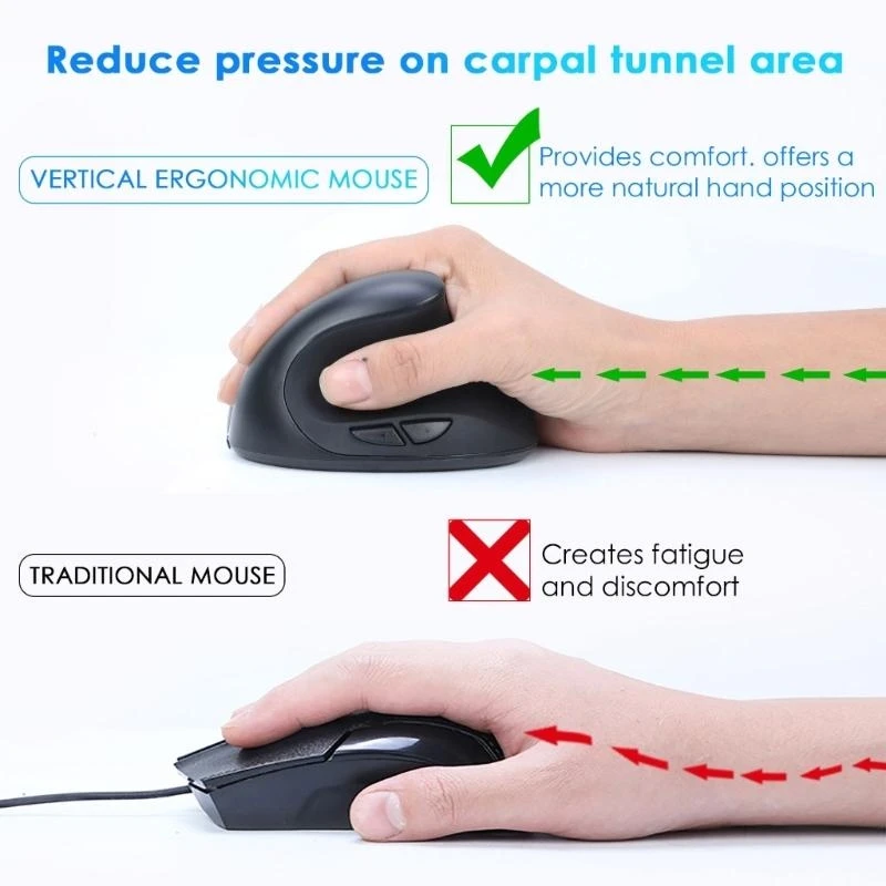 2Mode Ergonomic Vertical Mouse, 2.4G and Bluetooth-compatible Connection, Rechargeable Battery for Long Comfort