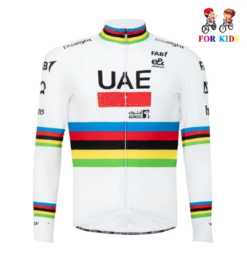 KID'S Children Spring Summer 2024 UAE Team World Champion Cycling Jerseys  Long Sleeve Men Bike Wear Cycling Clothing with Pants