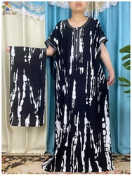 2024 High Quality New African Women Short sleeved Dress Tie Dyed Colored Cotton Long Dress Dubai Islamic Women Summer Clothing