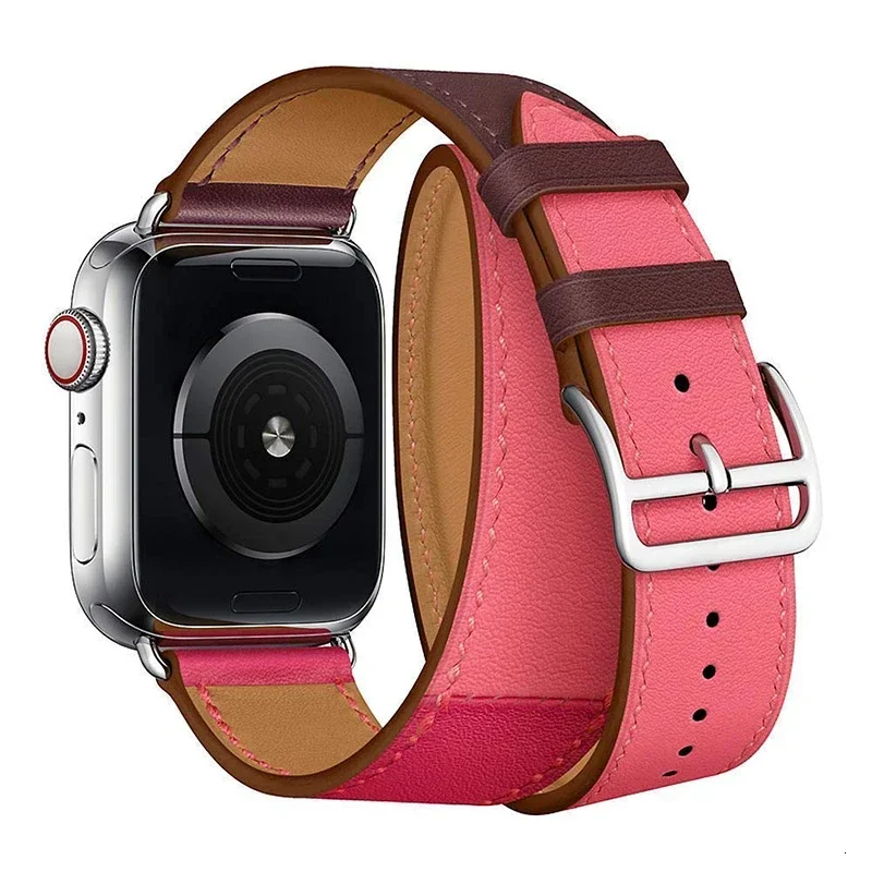 Leather Strap for Apple Watch Band 10 9 8 7 46mm 45mm  41mm Double Loop Comfort Bracelet Wristband for 6 5 4 SE 44mm 40mm 3 42mm