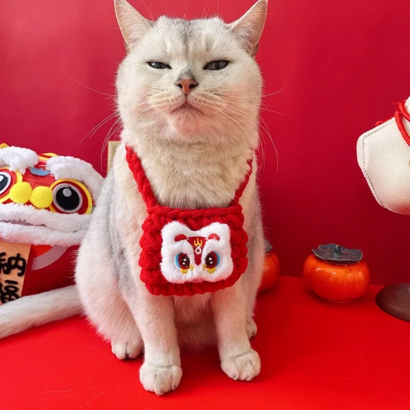 Dog Costume Accessories Wedding Decoration Kitten Collar Chinese New Year Supplies Cat Tie Necklace For Puppy Pet Acrylic Winter