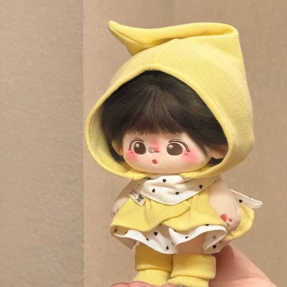 Elven manto 20cm algodão boneca roupas saia chapéu amarelo bonito roupas de boneca vestir-se com sapatos roupas de boneca de algodão