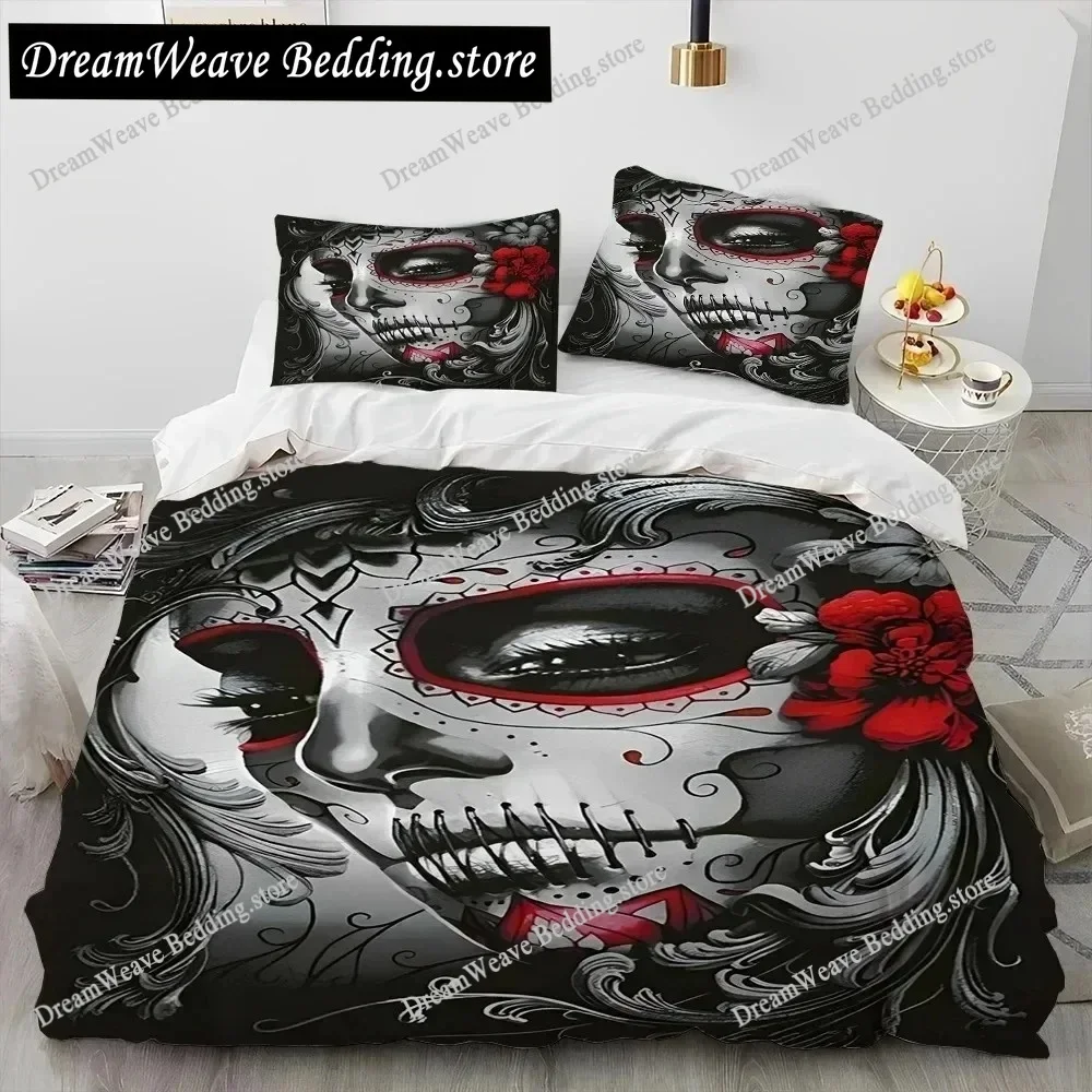 3D Horror Gothic Female Skull Dead Girl Comforter Bedding Set,Duvet Cover Bed Set Quilt Cover Home Textileextile Luxury Gift9639