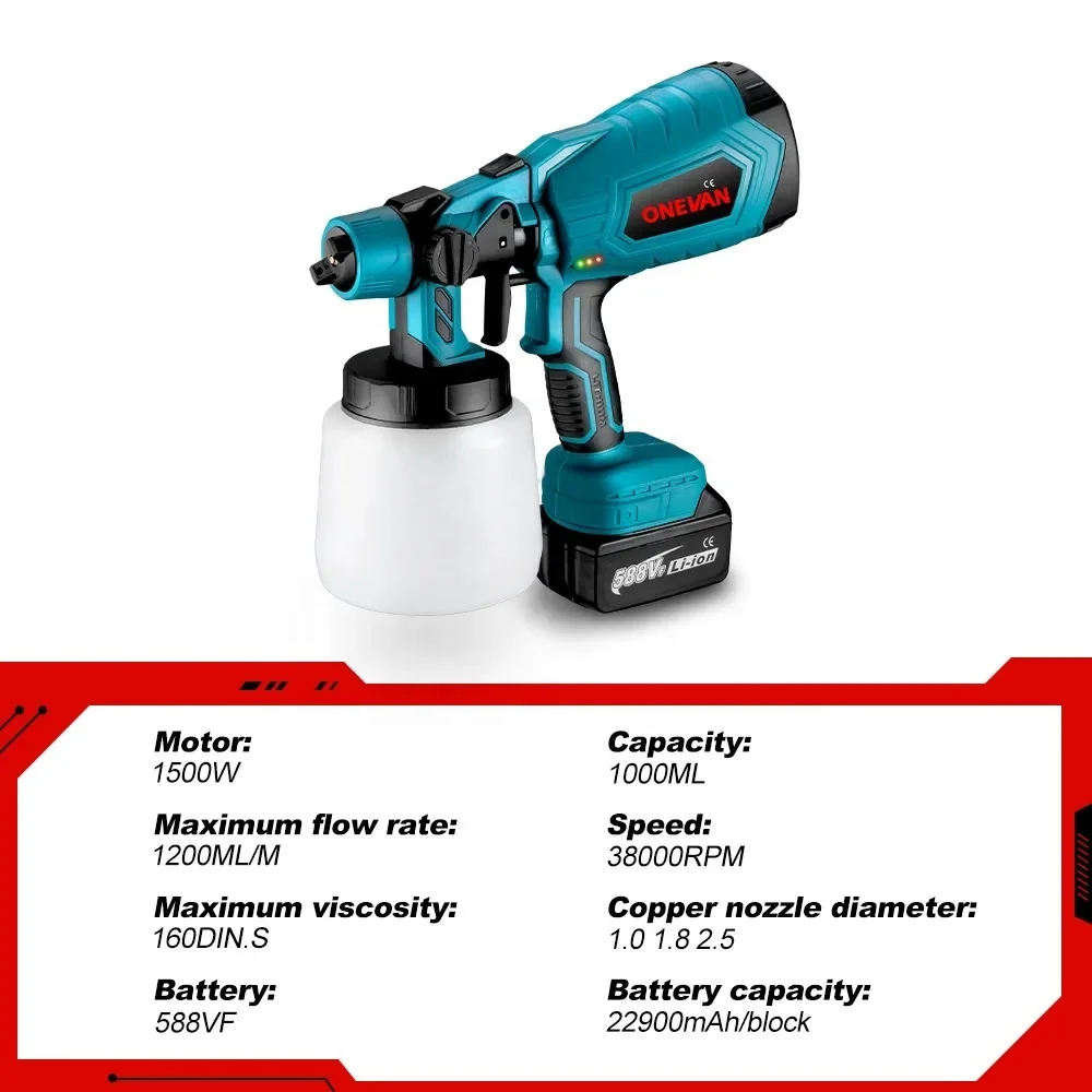 1000 مللي مسدس رش كهربائي لاسلكي بخاخ طلاء محمول أثاث السيارات طلاء الصلب البخاخة لبطارية 18 فولت #3