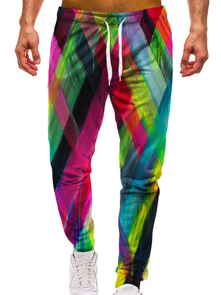 Men's Trousers Rainbow Colorful Pattern Hawaiian Pants Beach Pants Drawstring Elastic Waist 3D Print Graphic Prints Comfort