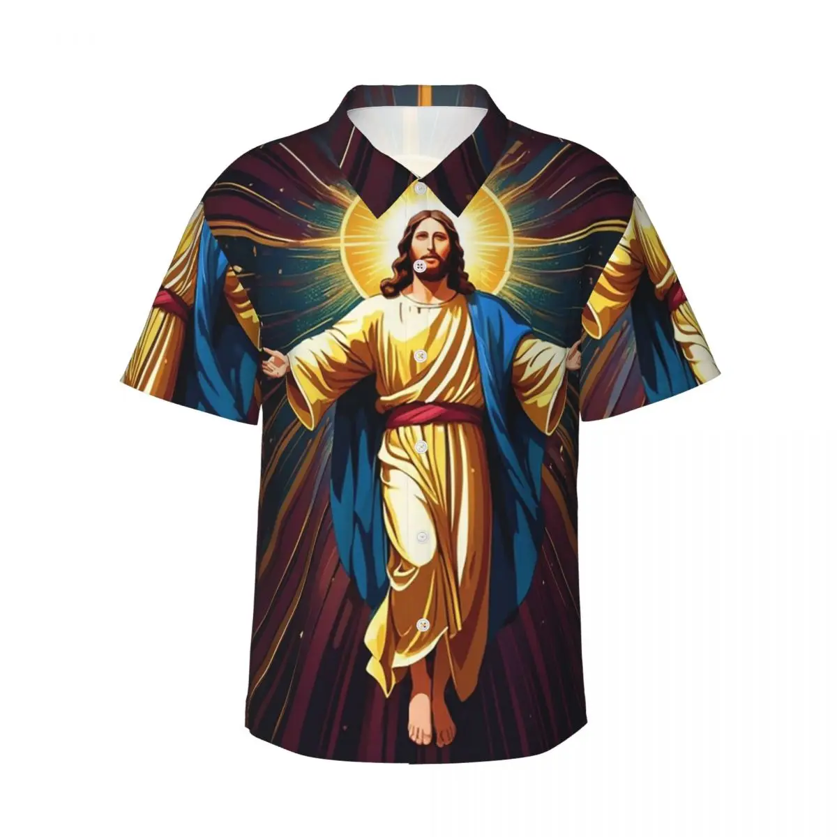 

Католицизм Святых Иисус Мэри Мужские рубашки Гавайская рубашка с коротким рукавом Повседневные топы с лацканами для летнего пляжа