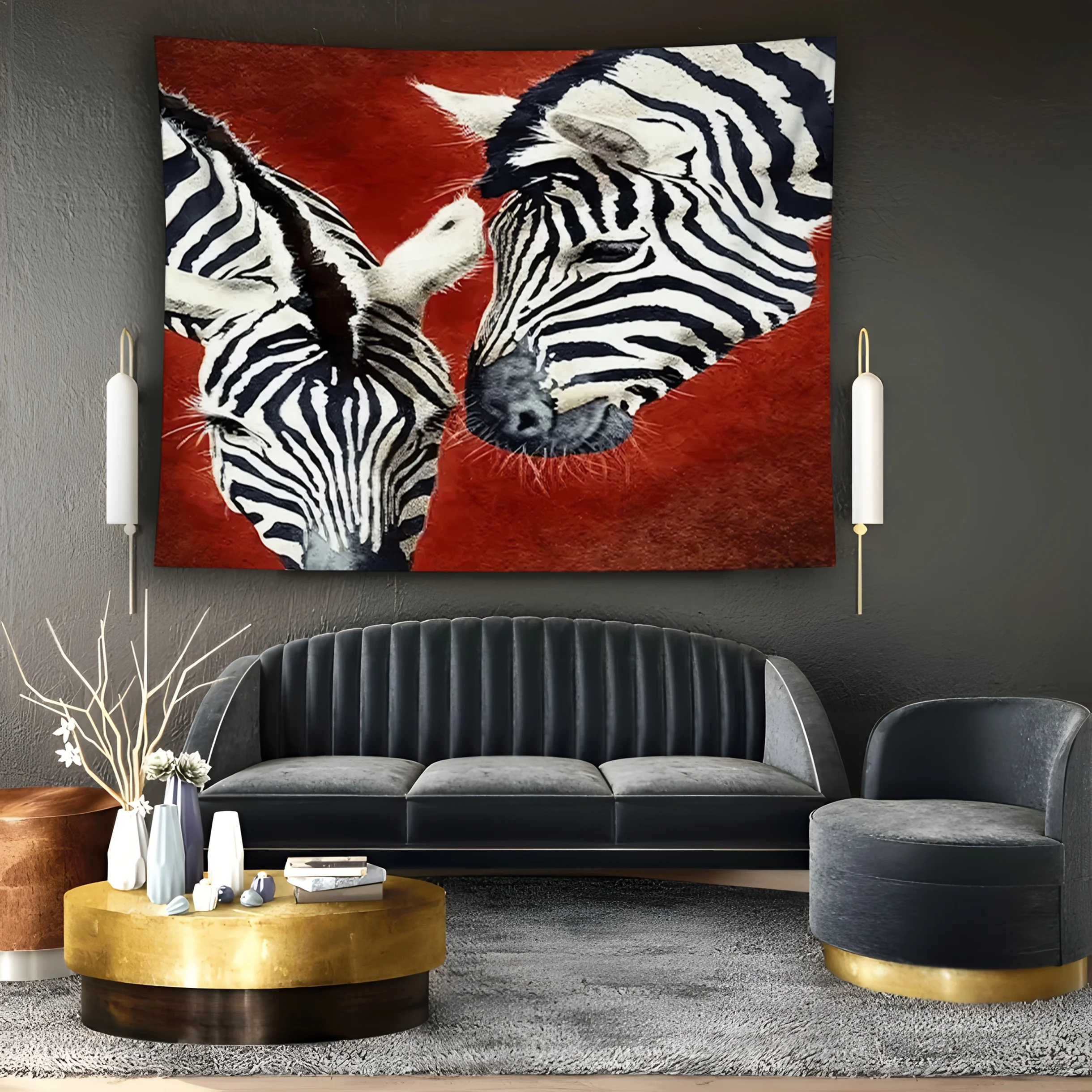 Two zebras theme Digital printing polyester wall hanging tapestry decorative Living room bedrooms Office background gift