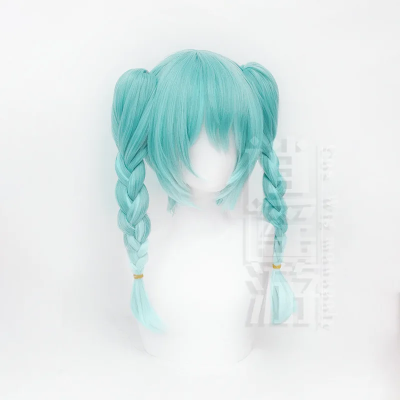 Anime Miku Cos Pruik 45 50Cm Dubbele Paardenstaart Groen Geleidelijk Hittebestendig Synthetisch Haar Halloween Party Cosplay Pruiken Pruik Cap