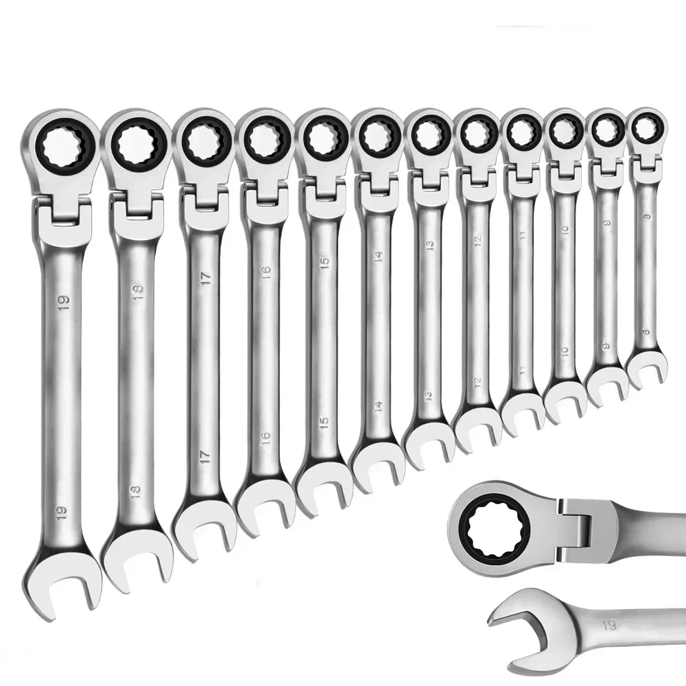 

1PCS Flex-Head Ratcheting Combination Wrench Set,72-Teeth, Cr-V Constructed Metric 6-24mm for Hex Nuts Bolts Standoffs