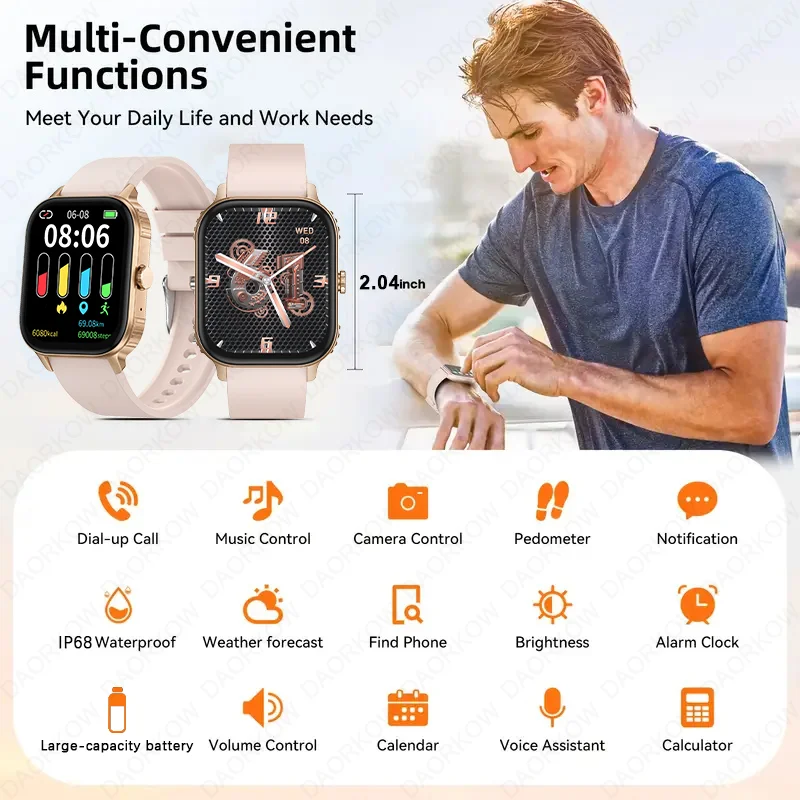 من DAORKOW الرجال النساء 1000mAh AMOLED 100 + الرياضة معدل ضربات القلب HD بلوتوث دعوة GPS المسار مقاوم للماء ساعة ذكية لنظام iOS أندرويد #6