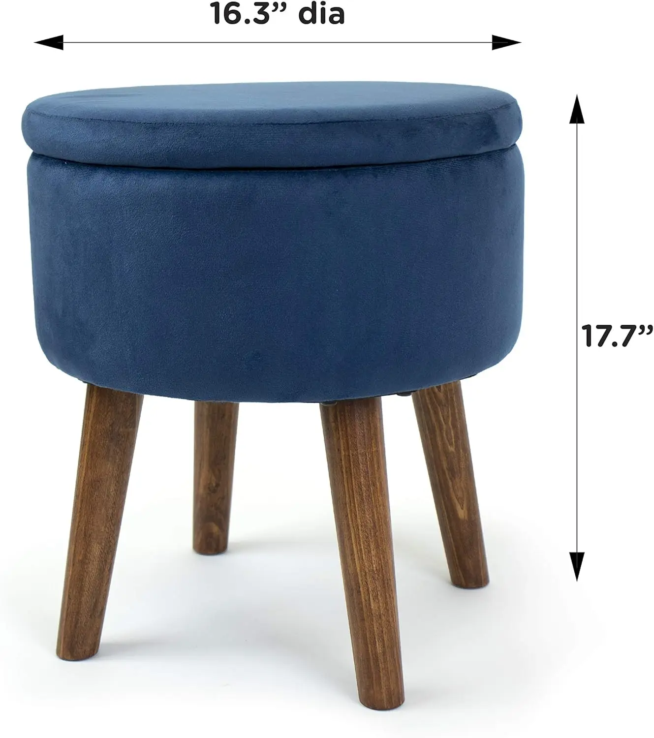 Velour Round Storage Ottoman Footstool, Velvet Blue 16x16x19 inches ottoman  stool chair  pouf