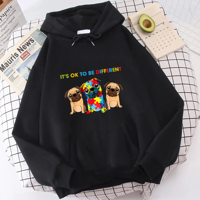 

Its Okay To Be Different Autism Dog Hoodies Woman Y2k Clothes Fashion Winter Hooded Autism Acceptance Long Sleeve Outerwears