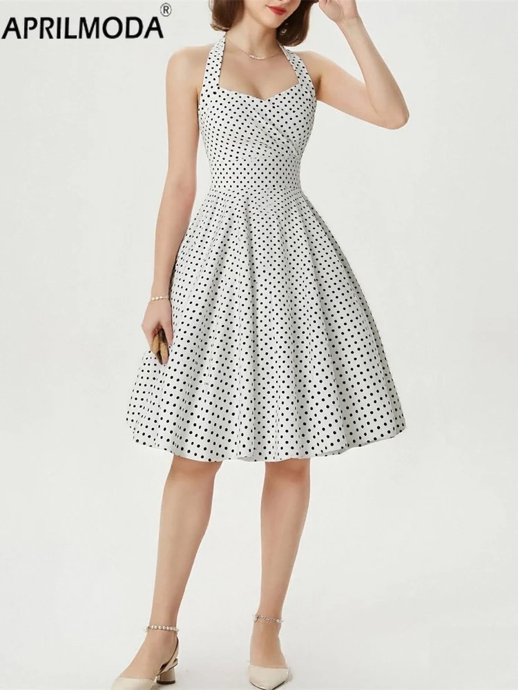 Jaren '50 Vintage Rockanilly Pinup Party Korte Avondjurk Dames Elegante Mouwloze Print Wit Rood Blauw Geplooide Bruidsmeisjesjurken