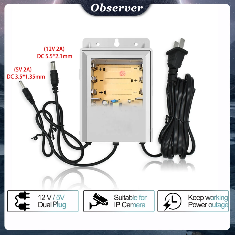 

12V 9V 5V UPS Security Camera Special Dual Output Power Cable Independent Power Supply 24 Hours Working Power Without Battery