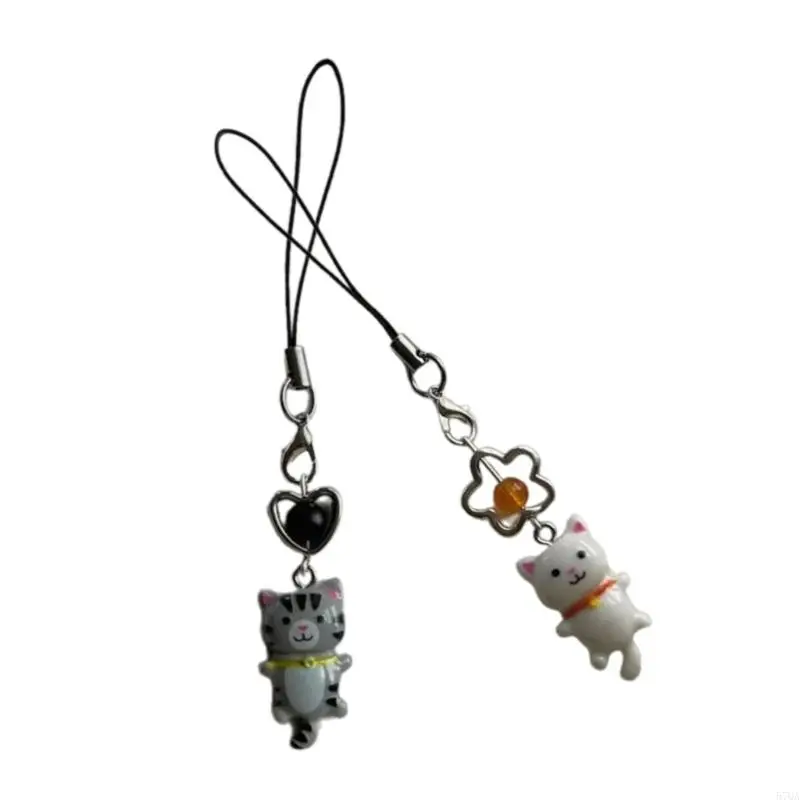 57qa niedliche Katzenanhänger Telefonkette Armband Kitys Charme Schlüsselbund Telefon Lanyard Keyring – Detail 6