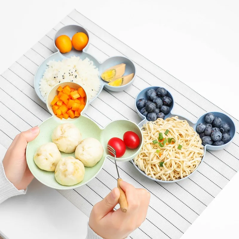 Fiambrera con dibujos animados de Mickey Mouse para niños, cuenco de comida de arroz, vajilla de plástico