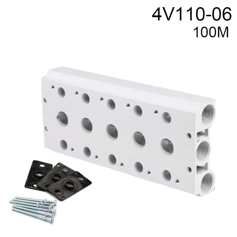 HLH 4V110 4V210 4V310 Pneumatic Solenoid Valves Air Exhaust Manifold 100M 200M 300M Valve Plate Base Manifold With Accessories