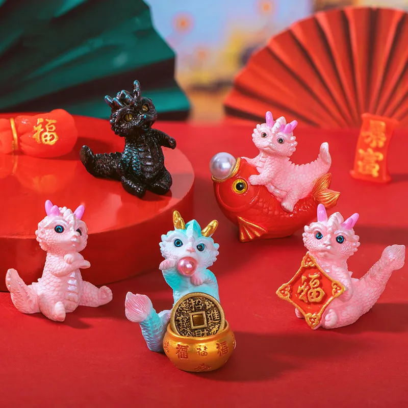 2024 New Year Gifts Figurines Miniature Cute Colorful Cartoon Dragon Micro Landscape Ornaments For Home Decorations Room Decor