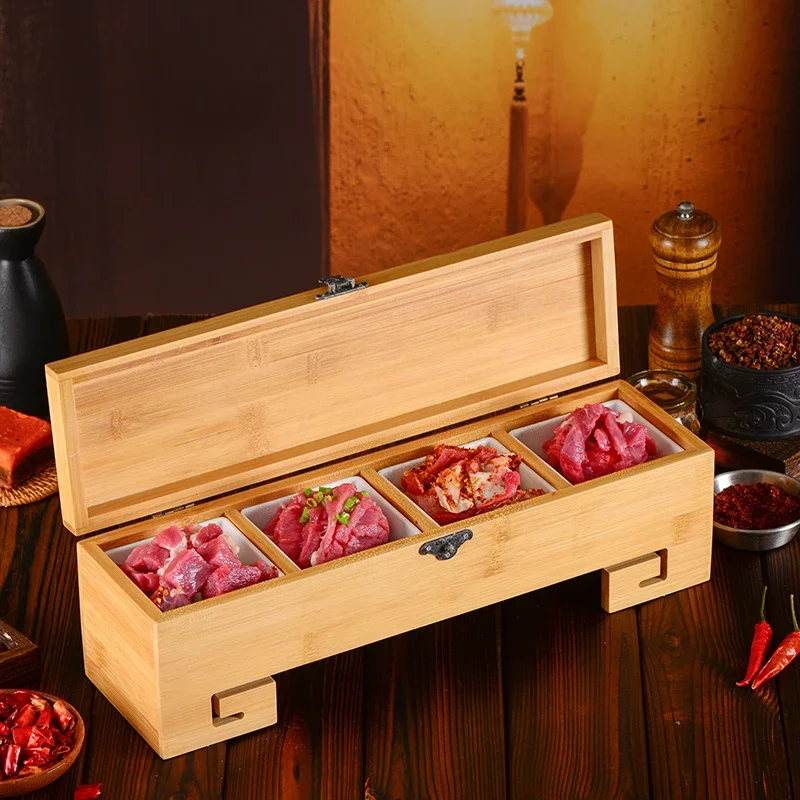 hot pot plate, three- or four-grid platter, barbecue restaurant ingredients, side dishes, lid, box, tableware