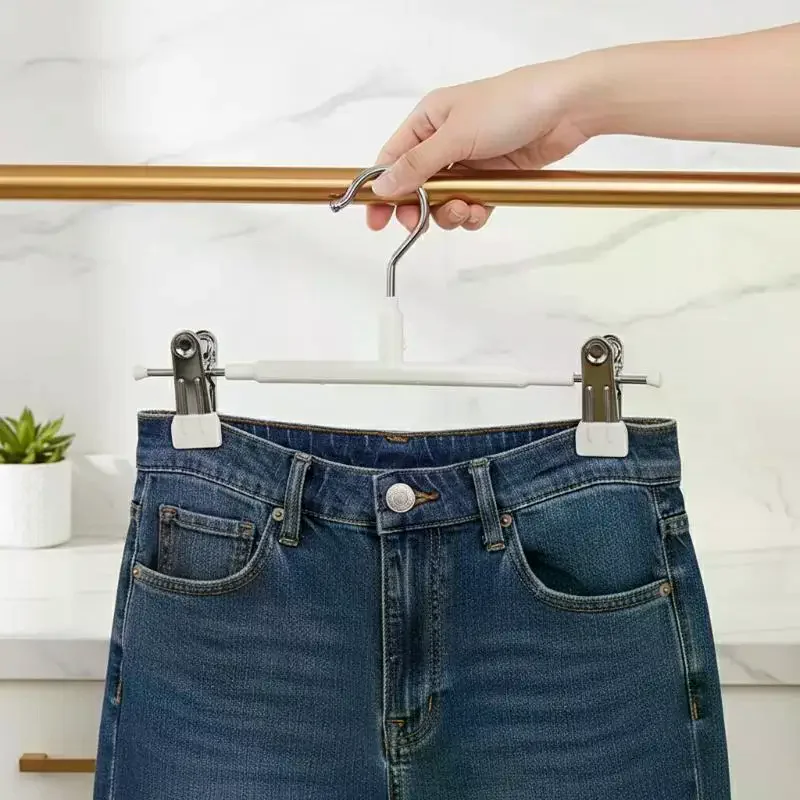 12Pcs Adjustable Metal Hangers With Clips Non-Slip Space-Saving For Pants/Skirts & All Garments Keep Clothes Tidy & Organized