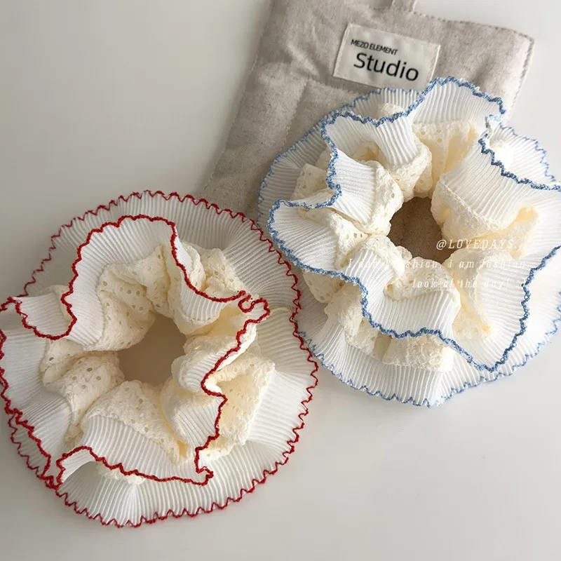 

Retro Korean niche design handmade lace pleated lace hair band double large intestine ring headrope simple hair accessorieswomen