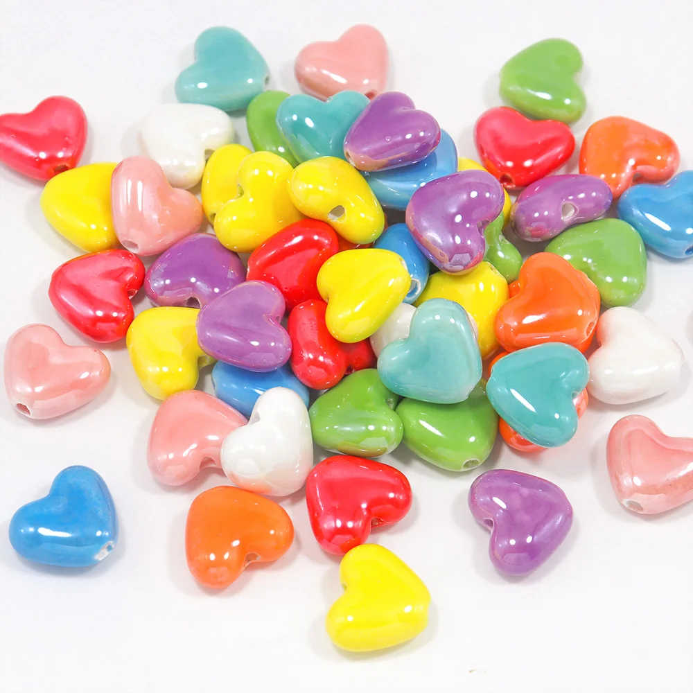 20pcs Heart-shaped Ceramic Beads For Jewelry Making Earring Bracelet 13x15mm Multicolor Llorful Ceramic Palm Jewelry Accessories