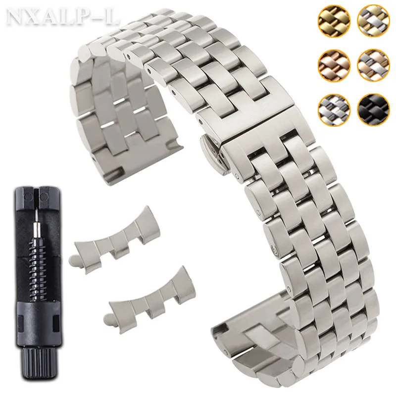 Pulseira de aço inoxidável sólido 18mm 20mm 22mm pulseira de relógio curvada/extremidade plana para tissot para longines para seiko para cidadão