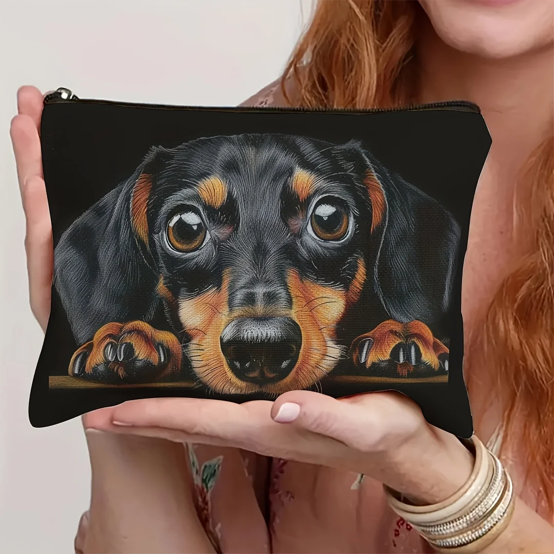 Dackel-Make-up-Tasche, lebendiges, realistisches Hunde-Design, Kulturbeutel-Organizer, langlebig, reisefreundlich, tragbare Aufbewahrung, Kosmetiktasche