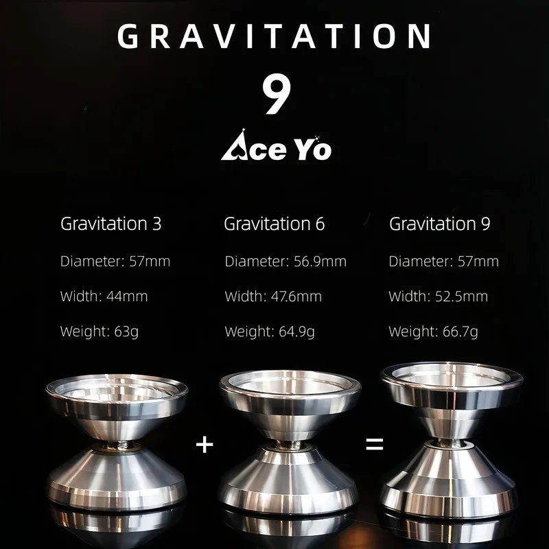 AceYo Gravitation 9 Wide Design Metal Yoyo, Yo-Yo Profesional de Competición de Aluminio + Rodamiento y Cuerdas Gratis