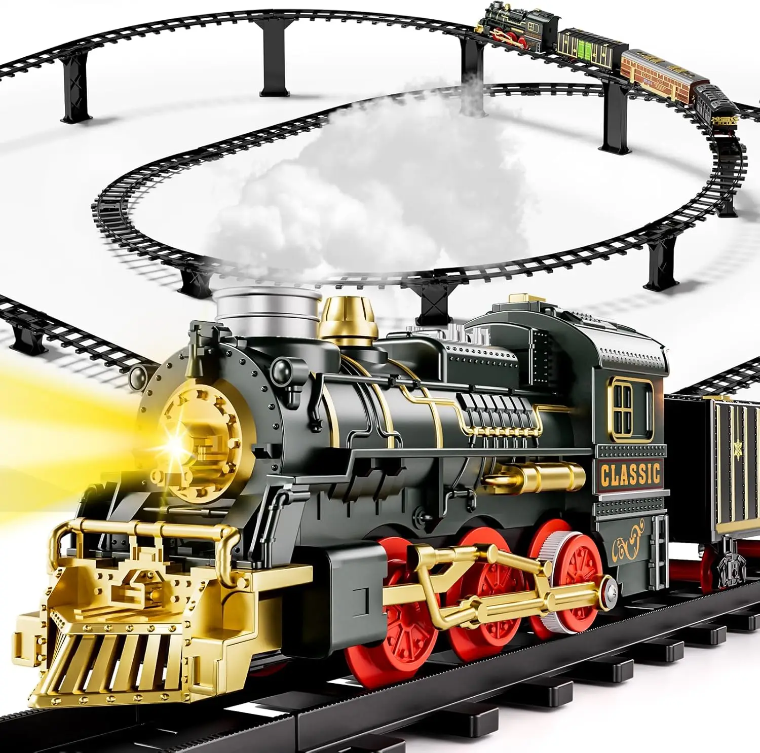 

Train Set Toys for Kids Boys Toddlers with Slope Track, Smoke, Lights and Sound, Christmas Toy Train Set for Around Under The Ch