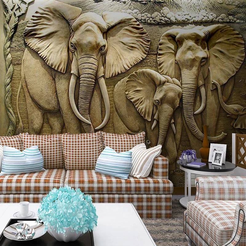 Custom 3D Wall Murals Wallpaper 3D Stereo Embossed Elephant Background Wall Mural Living Room Sofa TV Backdrop Photo Wallpaper