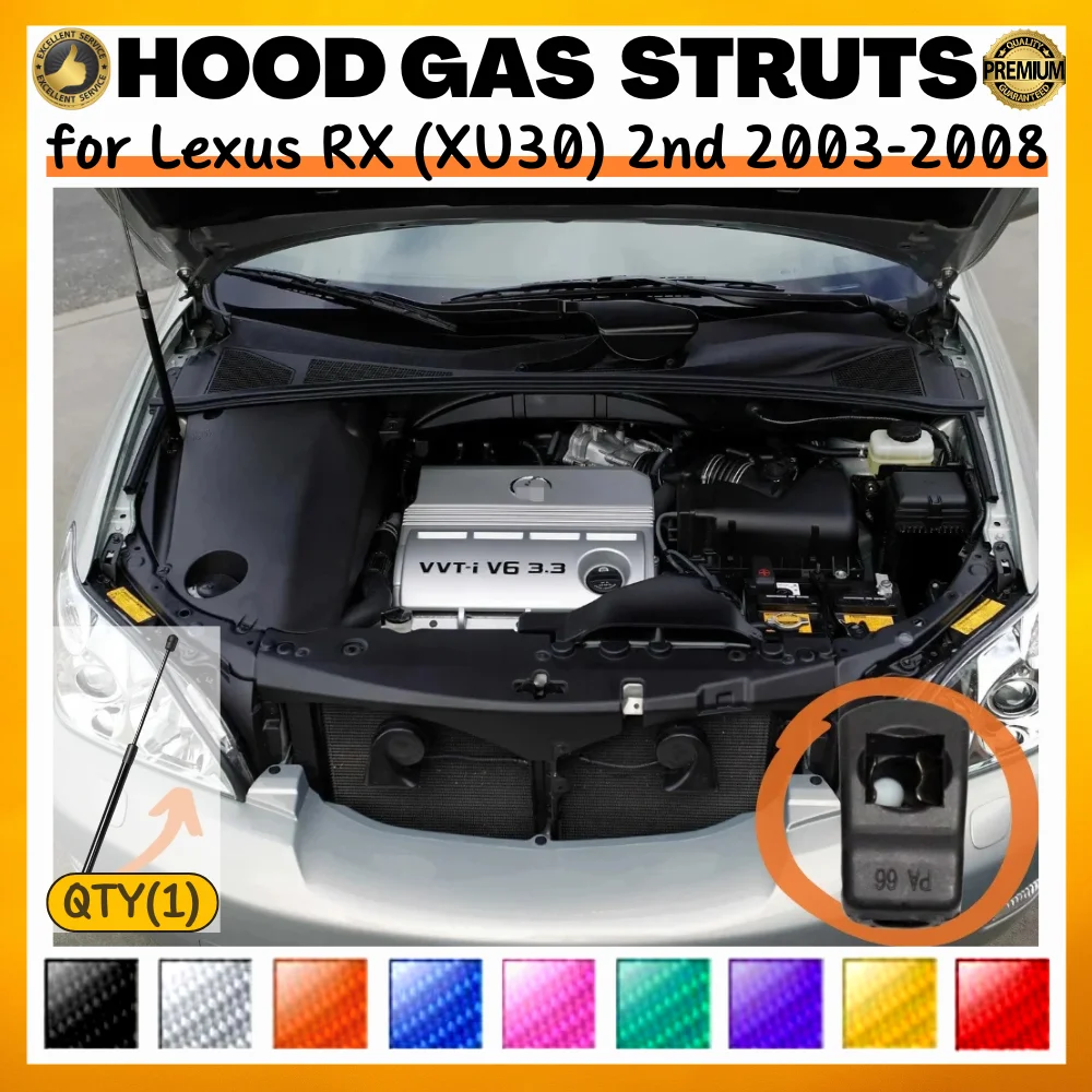 Qty(1) Hood Strut for Lexus RX (XU30) 2nd 2003-2008 RX300 RX330 RX350 RX400h Front Bonnet Lift Support Gas Spring Shock Damper