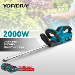 YOFIDRA 2000W Electric Hedge Trimmer 15000RPM Lawn Mower Garden Landscaping Hedge Pruner Trimmer Tool For Makita 21V Battery Pin