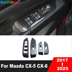 For Mazda CX-5 KF CX-8 2017-2024 2025 Carbon Car Door Armrest Window Lift Switch Button Panel Cover Trim Interior Accessories